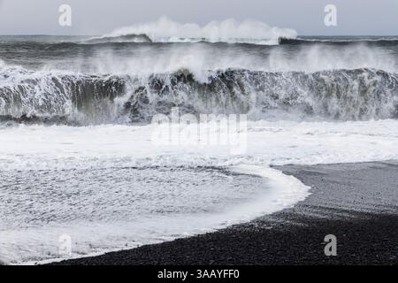 Island, Region Sudurland, Vik, schwarzer Sandstrand von Reynisfjara Stockfoto