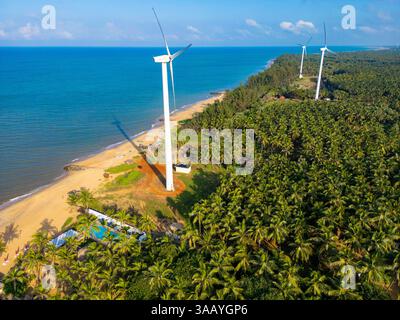 Sri Lanka, Westprovinz, Windturbinen am Strand Norochcholai (Luftaufnahme) Stockfoto