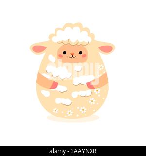 Osterei. Niedliches Schaf in Form eines Ostereiers, Karikaturillustration auf weißem Hintergrund, Stock Vektor