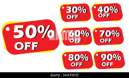 Rabattmarken mit Rabatt auf weißem Hintergrund Stock Vektor
