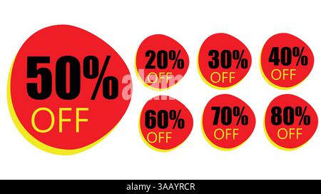 Etiketten für Rabattprozentsatz auf weißem Hintergrund Stock Vektor