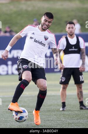 14. April 2018: Annapolis, Maryland, USA - Annapolis, MD - Samstag, 14. April 2018: D.C. United besiegte die Columbus Crew 1-0 in einem MLS-Spiel im Navy-Marine Corps Memorial Stadium. (Bild: © Tony Quinn/ISIPhotos via ZUMA Wire) Stockfoto