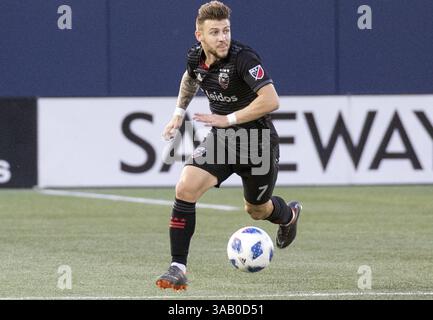 14. April 2018: Annapolis, Maryland, USA - Annapolis, MD - Samstag, 14. April 2018: D.C. United besiegte die Columbus Crew 1-0 in einem MLS-Spiel im Navy-Marine Corps Memorial Stadium. (Bild: © Tony Quinn/ISIPhotos via ZUMA Wire) Stockfoto