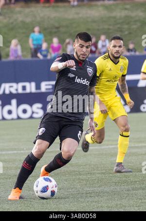 14. April 2018: Annapolis, Maryland, USA - Annapolis, MD - Samstag, 14. April 2018: D.C. United besiegte die Columbus Crew 1-0 in einem MLS-Spiel im Navy-Marine Corps Memorial Stadium. (Bild: © Tony Quinn/ISIPhotos via ZUMA Wire) Stockfoto