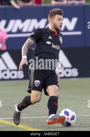 14. April 2018: Annapolis, Maryland, USA - Annapolis, MD - Samstag, 14. April 2018: D.C. United besiegte die Columbus Crew 1-0 in einem MLS-Spiel im Navy-Marine Corps Memorial Stadium. (Bild: © Tony Quinn/ISIPhotos via ZUMA Wire) Stockfoto