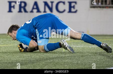 14. April 2018: Annapolis, Maryland, USA - Annapolis, MD - Samstag, 14. April 2018: D.C. United besiegte die Columbus Crew 1-0 in einem MLS-Spiel im Navy-Marine Corps Memorial Stadium. (Bild: © Tony Quinn/ISIPhotos via ZUMA Wire) Stockfoto