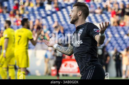 14. April 2018: Annapolis, Maryland, USA - Annapolis, MD - Samstag, 14. April 2018: D.C. United besiegte die Columbus Crew 1-0 in einem MLS-Spiel im Navy-Marine Corps Memorial Stadium. (Bild: © Tony Quinn/ISIPhotos via ZUMA Wire) Stockfoto