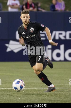14. April 2018: Annapolis, Maryland, USA - Annapolis, MD - Samstag, 14. April 2018: D.C. United besiegte die Columbus Crew 1-0 in einem MLS-Spiel im Navy-Marine Corps Memorial Stadium. (Bild: © Tony Quinn/ISIPhotos via ZUMA Wire) Stockfoto