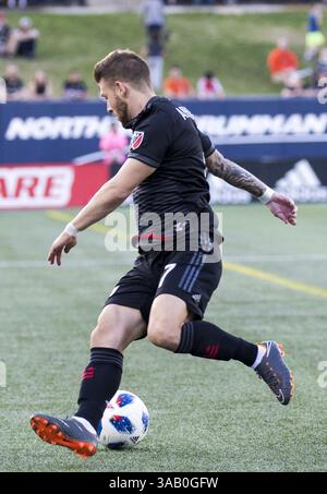 14. April 2018: Annapolis, Maryland, USA - Annapolis, MD - Samstag, 14. April 2018: D.C. United besiegte die Columbus Crew 1-0 in einem MLS-Spiel im Navy-Marine Corps Memorial Stadium. (Bild: © Tony Quinn/ISIPhotos via ZUMA Wire) Stockfoto