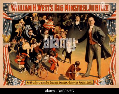 Vintage-Poster von William H. Wests Big Minstrel Jubilee, um 1899. Stockfoto