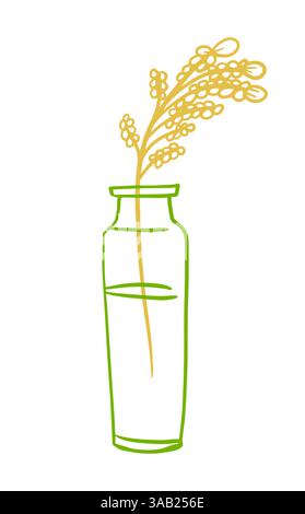 Mimosa-Zweig in einer Vase. Handzeichnung. Nicht AI, Vektorillustration Stock Vektor