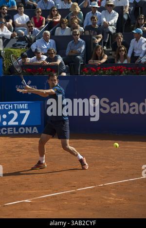 26. April 2018: Barcelona, Barcelona, Spanien: GUILLERMO GARCIA LOPEZ während eines Spiels gegen RAFAEL NADAL bei der Barcelona Open Banc Sabadell 2018. RAFAEL NADAL gewann das Spiel mit 6-1 6:3. (Bild: © Patricia Rodrigues/Via ZUMA Wire Via ZUMA Wire) Stockfoto