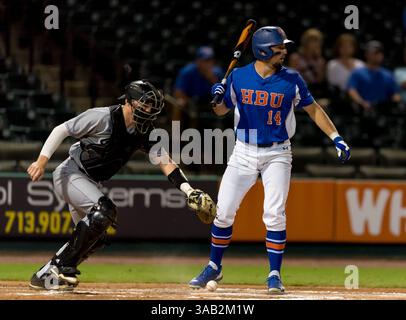 23. Mai 2018: Houston Baptist Outfield Spencer Halloran (14) während der Southland Conference Championships 2018. Spiel 4 Houston Baptist University gegen Central Arkansas im Constellation Field Sugar Land, Texas. Houston Baptist gewann in sieben Innings 14-4 (Credit Image: &Copy; Maria Lysaker/CSM via ZUMA Wire) Stockfoto