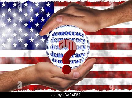 Symbolisches Image, Demokratie versus Autokratie, US-Demokratie in Gefahr, EU und Deutschland unter politischem Druck, Industrie, Donald Trump, Zolldrohungen, E Stockfoto