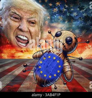 Symbolisches Image, Demokratie versus Autokratie, Demokratie in Gefahr, EU und Deutschland als Sündenböcke, Industrie, Donald Trump, Zolldrohungen, Elon Musk, M Stockfoto