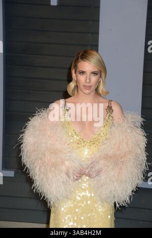 4. März 2018 - Beverly Hills, Kalifornien, USA - EMMA ROBERTS nimmt am 4. März 2018 an der Oscar-Party der Vanity Fair 2018 Teil, die von Radhika Jones im Wallis Annenberg Center for the Performing Arts in Beverly Hills, Kalifornien, veranstaltet wurde. (Foto: © Storms Media Group/ZUMAPRESS.com) Stockfoto