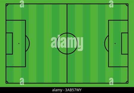 Grundriss des Fußballfeldes mit Textur von oben. Fußballplätze und Spielplatz-Hintergrund. Illustration des flachen Vektors auf weißem Hintergrund isoliert. Stock Vektor