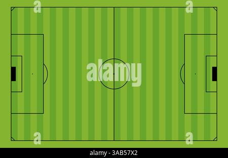 Fußballfeldmarkierungen mit Stadiongras-Textur. Fußballplätze und Spielplatzhintergrund. Illustration des flachen Vektors isoliert auf weißem Hintergrund Stock Vektor