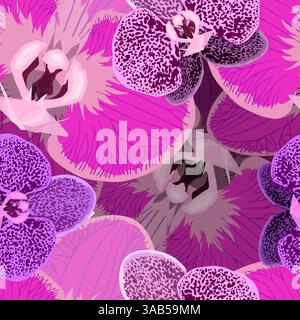 Nahtloser Hintergrund für Orchideen. Handzeichnung. Nicht AI, Vektorillustration Stock Vektor
