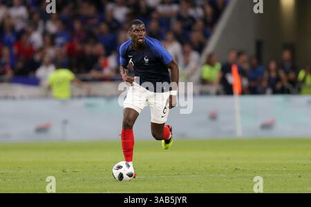 9. Juni 2018 - Lyon, Frankreich - Lyon, Frankreich - Samstag, 9. Juni 2018: Paul Pogba während eines internationalen Freundschaftsspiels zwischen den Nationalmannschaften der USA und Frankreich (FRA) im Groupama-Stadion. (Kreditbild: © John Dorton/ISIPhotos via ZUMA Wire) Stockfoto
