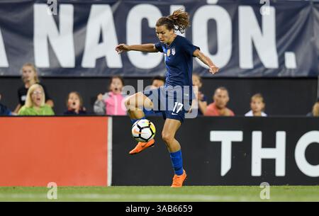 12. Juni 2018 - Cleveland, Ohio, USA - Cleveland, Ohio - Dienstag, 12. Juni 2018: Tobin Heath während eines internationalen Freundschaftsspiels zwischen den Frauen der USA und China PR (CHN) im FirstEnergy Stadium. (Kreditbild: © Brad Smith/ISIPhotos via ZUMA Wire) Stockfoto