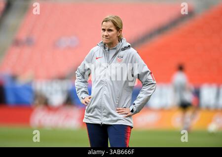 12. Juni 2018 - Cleveland, Ohio, USA - Cleveland, Ohio - Dienstag, 12. Juni 2018: Jill Ellis während eines internationalen Freundschaftsspiels zwischen den Frauen der USA und China PR (CHN) im FirstEnergy Stadium. (Kreditbild: © Brad Smith/ISIPhotos via ZUMA Wire) Stockfoto