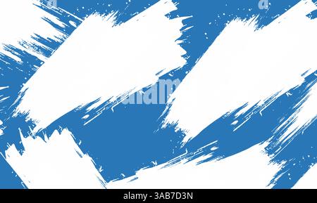 Grobkörniger blauer Pinselstrich mit Sprühstruktur. Handgezeichnetes „Distress Damaged“-Banner mit auffälliger Zickzack-Linie. Raue, dicke Pinselstriche Stockfoto