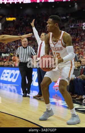 7. März 2018: Kerwin Roach II (12) der Texas Longhorns Wächter versucht, während des Phillips 66 Big 12 Men's Basketball Championship-Spiels 2018 zwischen den Texas Longhorns und den Iowa State Cyclones im Sprint Center in Kansas City, Missouri, in den Korb zu ziehen. Kendall Shaw/CSM(Kreditbild: &Copy; Kendall Shaw/CSM via ZUMA Wire) Stockfoto