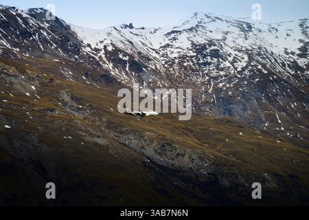 Ein Air New Zealand Flugzeug landet am Flughafen Queenstown Stockfoto