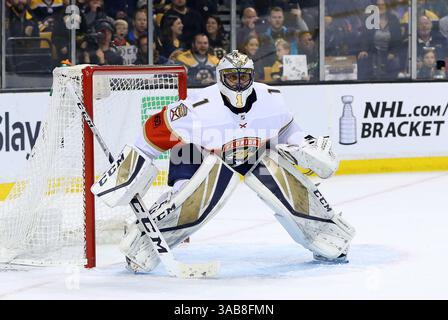 April 2018; Boston, MA, USA; Florida Panthers Torhüter Roberto Luongo (1) während eines NHL-Spiels zwischen den Florida Panthers und Boston Bruins im TD Garden. Florida besiegte Boston mit 4:2. Anthony Nesmith/CSM(Credit Image: &Copy; Anthony Nesmith/CSM via ZUMA Wire) Stockfoto