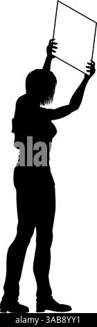 Protestkundgebung Marsch Streikposten Schild Silhouette Person Stock Vektor