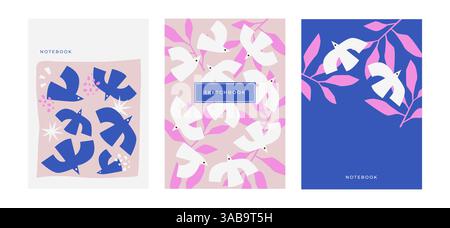 Abstraktes trendiges Taubenvogel-Design in modernem, auffälligem Stil. Design für Planer, Broschüre, Buch, Notizbucheinband, Druck, journal, Einladungskarte Stock Vektor