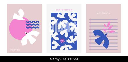 Abstraktes trendiges Taubenvogel-Design in modernem, auffälligem Stil. Design für Planer, Broschüre, Buch, Notizbucheinband, Druck, journal, Einladungskarte Stock Vektor