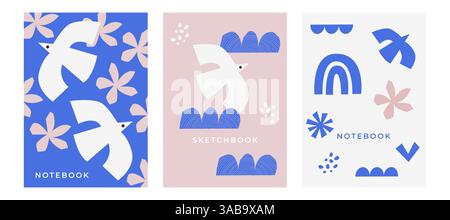 Abstraktes trendiges Taubenvogel-Design in modernem, auffälligem Stil. Design für Planer, Broschüre, Buch, Notizbucheinband, Druck, journal, Einladungskarte Stock Vektor