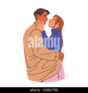 Vektorküsse Paar. Romantische Leute küssen sich. Liebe und Zuneigung, Romantik, Emotionen. Leidenschaft und fürsorgliche Beziehung. Paar Umarmungen. Herzlicher Moment. Stock Vektor
