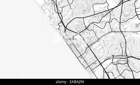 Minimalistische Oceanside Street Map mit Labels und Stadtvierteln mit vielen Details für städtische Straßen, Wege und Flecken. Stockfoto