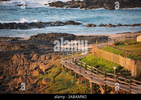 Ballito Bay, Durban, KwaZulu Natal, Südafrika, Green Gold, Uferpromenade mit Meerblick, hölzerner Wanderweg, Urlaubsziel Resort Stockfoto