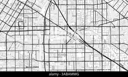 Minimalistische Norwalk Street Map mit Labels und Stadtvierteln mit vielen Details für Stadtstraßen, Wege und Flecken. Stockfoto