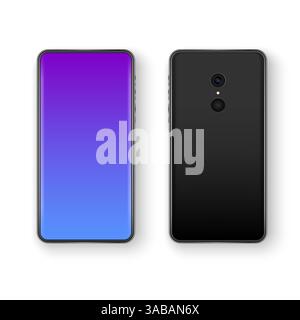 Ansicht des Smartphones hinten und vorn. Realistisches Mobiltelefon mit leerem Bildschirm. Mock-Up- oder Template-Vektor-Handy Stock Vektor