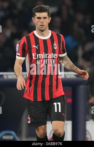 Neapel, Italien. 30. März 2025. Christian Pulisic vom AC Milan während des Spiels der Serie A zwischen dem SSC Napoli und dem AC Milan im Stadio Diego Armando Maradona N Stockfoto