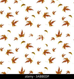 Herbstlaub. Gelbe und rote Blätter von Ahorn und Linde. Nahtlose Aquarellillustration im digitalen Stil. Set wunderschöner Blätter isoliert auf weiß Stockfoto
