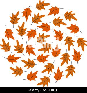 Herbstblätter Circular Dynamics Hintergrund Textur Ahorn Eiche Blätter trendige Monochrom Orange Töne. Isolierte Vektor-Illustration thematische Grußkarten, Poster, Broschüren, Etiketten oder Web-Werbebanner Stock Vektor