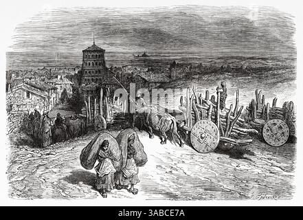 Gemeinde und Stadt Sahagún, Provinz León. Kastilien und Leon, Spanien, Europa. Reise nach Spanien, 1862 von Jean Charles Davillier (1823-1883), Zeichnung von Gustave Dore (1832-1883) Le Tour du Monde 1872 Stockfoto