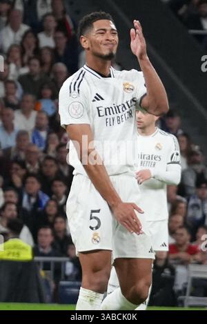 Madrid, Spanien. April 2025. Jude Bellingham von REAL MADRID während des spanischen Pokals, Copa del Rey, Halbfinale, 2. Legs-Fußballspiel zwischen Real Madrid und Real Sociedad am 1. April 2025 im Santiago Bernabéu Stadion in Madrid, Spanien - Foto Laurent Lairys/ABACAPRESS. COM Credit: Abaca Press/Alamy Live News Stockfoto