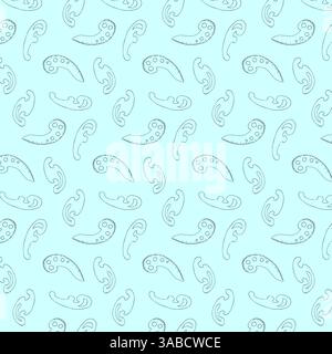 Handgezeichnetes französisches Lineal für die Schneiderei mit nahtlosem Muster. Atelier oder Kunsthandwerk Nähsymbole, Bastelzubehör für die Schneiderei. Einfaches Kritzelnähen Stock Vektor