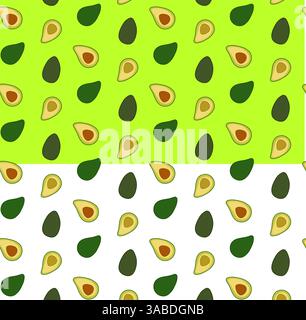 Nahtloses Muster mit Avocado. Flache Vektorfrüchte. Vektordesign Textil, Grußkarte, Poster, Geschenkpapier Designs. Handgezeichnete Abbildung. Essen Stock Vektor