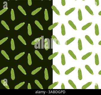 Nahtloses Muster mit Zucchini in flachem Stil auf transparentem Hintergrund. Gesunde Ernährung. Vektor-Cartoon Zucchini in flachem Stil. Gemüse. Muster für te Stock Vektor