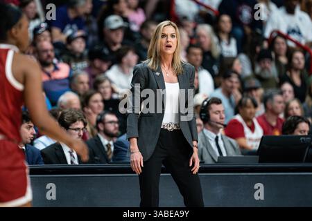 Oklahoma Sooners Cheftrainer Jennie Baranczyk während der NCAA Women's Championship - Regional 4 in Spokane - Sweet 16 gegen die UConn Huskies am Samstag, den 29. März 2025, in der Spokane Arena in Spokane, WA. Die Huskies besiegten die Sooners 82–59. (Jon Endow/Bild des Sports) Stockfoto