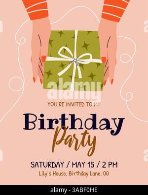 Einladung zur Geburtstagsfeier. Vertikale Vorlage. Stock Vektor