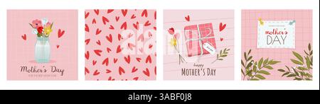 Satz quadratischer Grußkarten. Alles Gute zum Muttertag. Stock Vektor